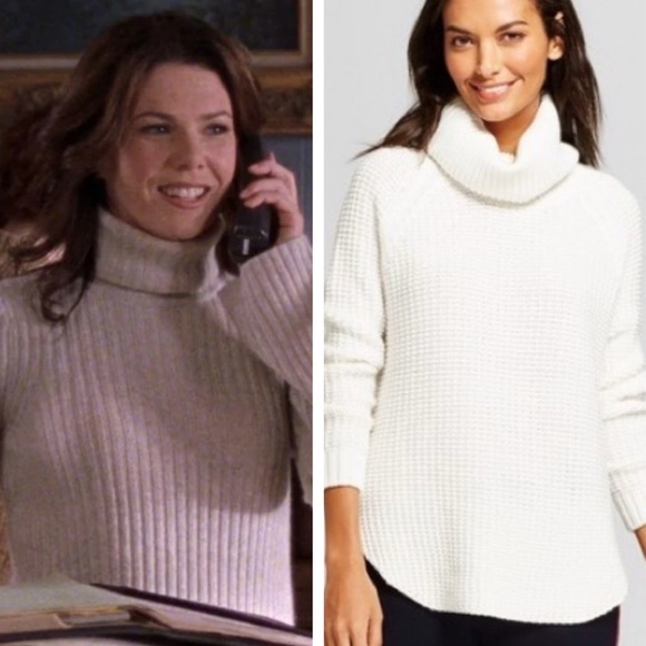 A New Day White Waffle Knit Turtle Neck Sweater Gilmore Girls - Picture 1 of 8